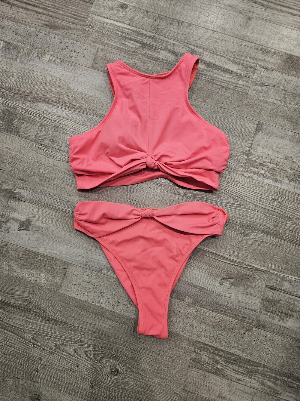VENUS Coral Pink High Neck Knot Bikini Set
